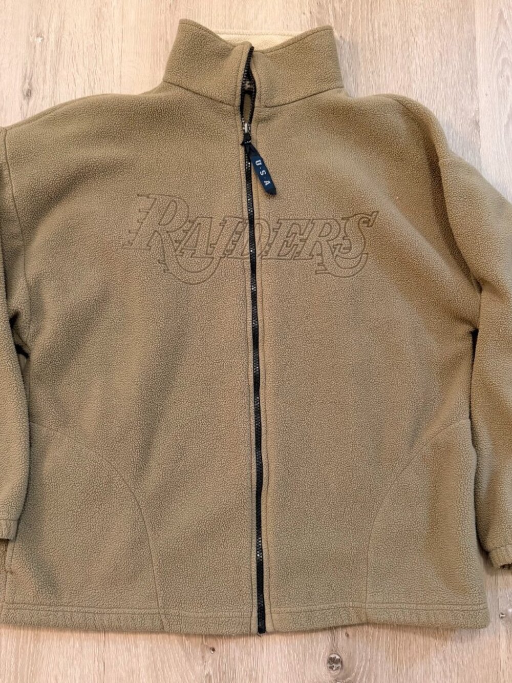 Vintage 90s San Francisco Fleecewear Oakland Raiders Full Zip Fleece Jacket Tan